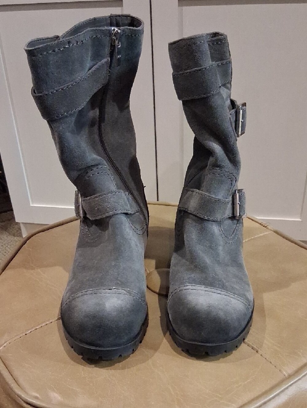 Marc Fisher Gray Suede Buckle Mid-Calf Boots - Picture 2 of 10